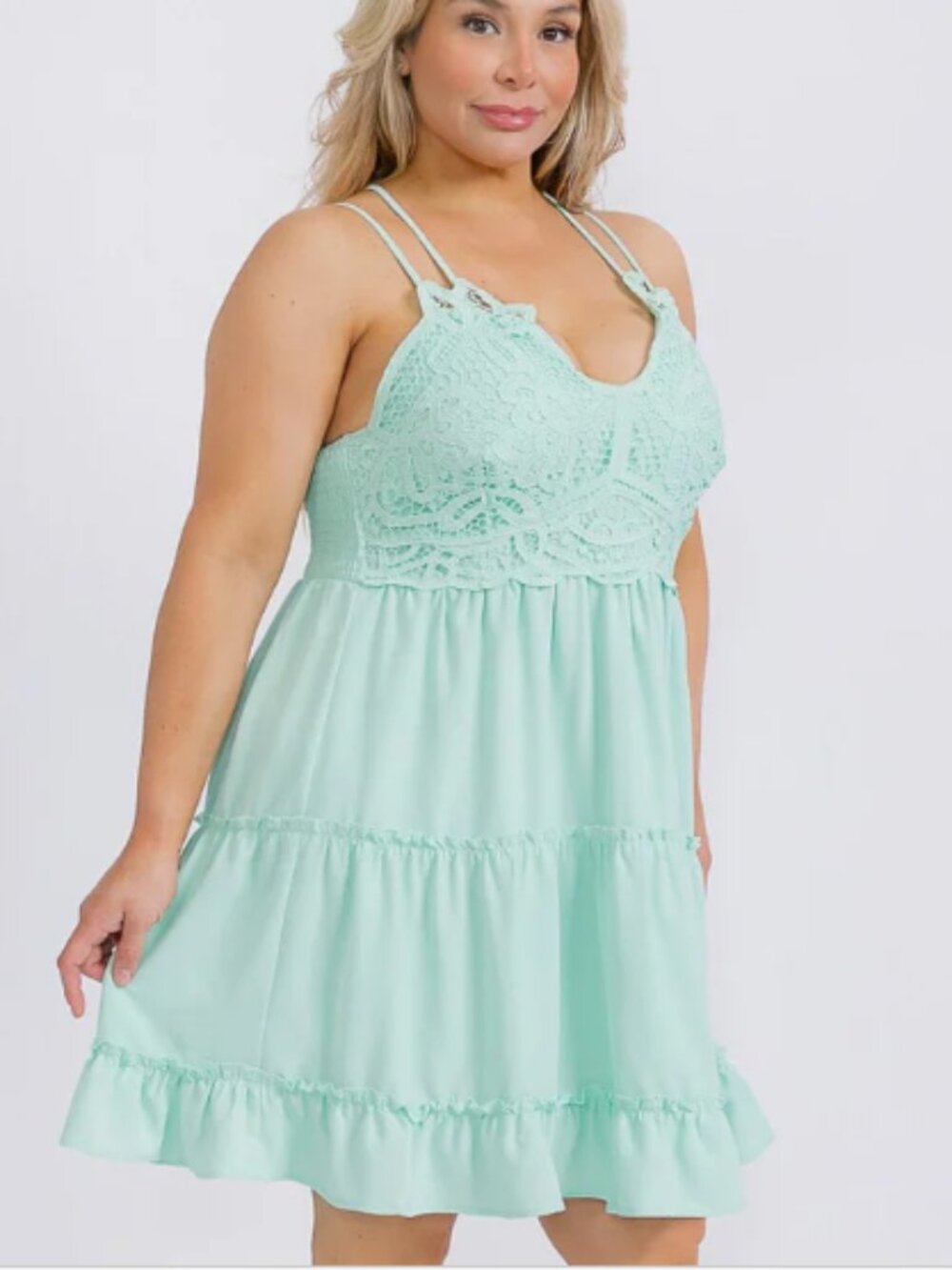 Sleeveless Open Back Lace Fit & Flare Mini Dress - Mint Green